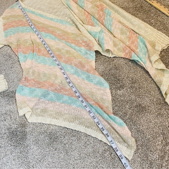 Hi-Lo Striped Open Front Waterfall Cardigan Knit Kimono - Picture 6 of 11